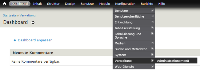 Administration menu Drupal Toolbar